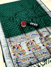 Green color soft paithani silk saree with silver zari weaving work