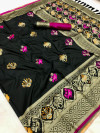 Black color soft banarasi silk saree with gold zari weaving work