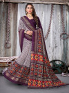 Magenta color soft pashmina foil printed silk saree