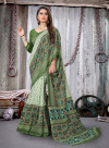 Mehndi green color soft pashmina foil printed silk saree