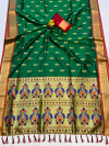Green color soft paithani silk saree with gold zari weaving work