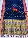 Navy blue color soft paithani silk saree with gold zari weaving work