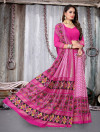 Rani pink color soft pashmina foil printed silk saree