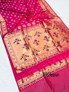 Rani pink color soft paithani silk saree with gold zari weaving work