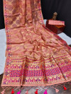 Peach color tussar silk saree with weaving work
