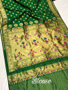 Green color soft paithani silk saree with gold zari weaving work