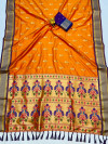 Mustard yellow color soft paithani silk saree with gold zari weaving work