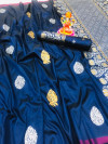 Navy blue color soft banarasi silk saree with silver zari work