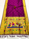 Magenta color soft banarasi silk saree with zari weaving work.