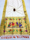 Off white color soft banarasi silk saree with zari weaving work.