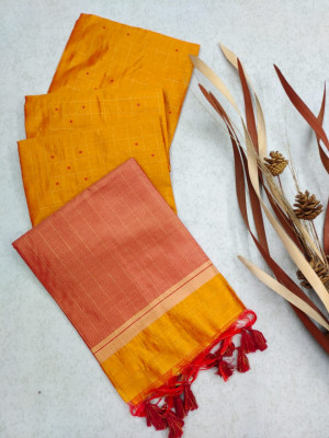 Oragne color tussar silk saree with zari weaving border