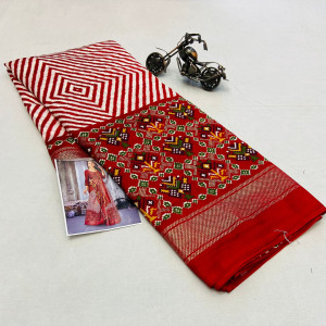 Red color soft pashmina silk printed saree