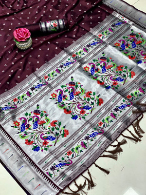 Magenta color soft paithani silk saree with silver zari weaving work