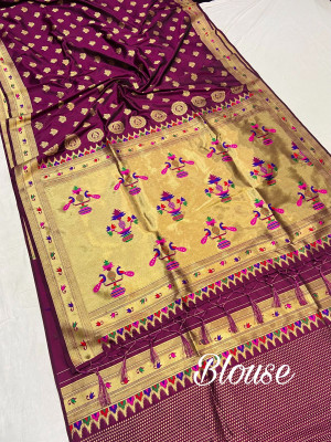Magenta color soft paithani silk saree with gold zari weaving work