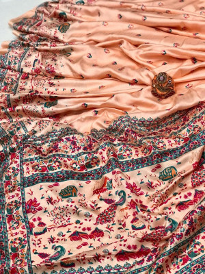 Peach color soft pashmina printed silk saree