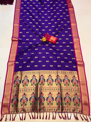 Purple color soft paithani silk saree with gold zari weaving work