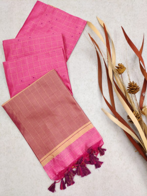 Pink color tussar silk saree with zari weaving border