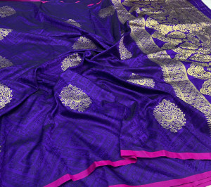 Purple color banarasi silk saree with gold zari weaving work