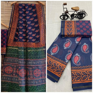 Multicolour chanderi cotton saree with zari weaving border