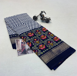Navy blue color soft pashmina silk printed saree