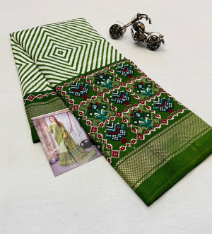 Mehndi color soft pashmina silk printed saree