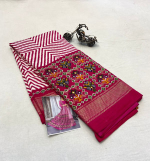 Pink color soft pashmina silk printed saree