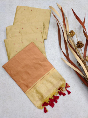 Cream color tussar silk saree with zari weaving border