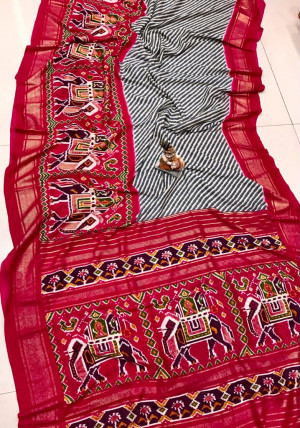 Rani pink color pashmina silk saree with foil printed work