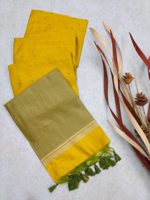 Yellow color tussar silk saree with zari weaving border