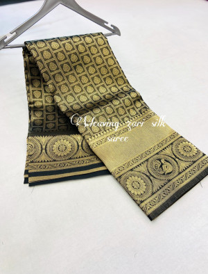 Black color soft banarasi silk saree with  golden zari weaving work
