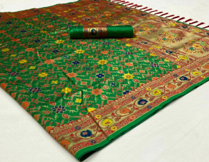 Green color patola silk saree with woven work