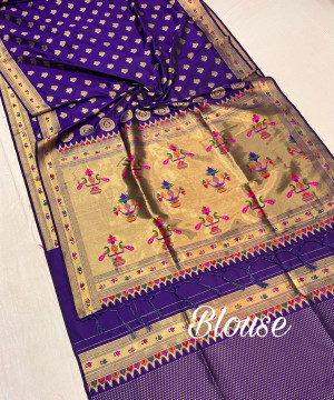 Purple color soft paithani silk saree with gold zari weaving work