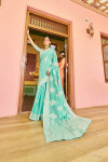 Sky blue color soft cotton saree with lakhnavi work