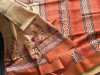 Orange color tussar silk saree with digital printed work