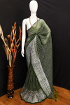 Mahendi green color soft georgette saree with foil printed work