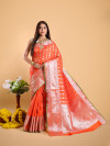 Orange color Banarasi silk saree with zari weaving work