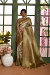 Mahendi green color soft silk saree with digital printed work