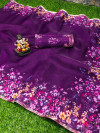 Purple color organza silk saree with digital printed work