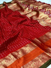 Red color Cotton silk saree with zari weaving work