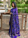Navy blue color pure hand bandhej silk saree with zari weaving work