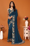 Blue color vichitra silk saree with embroidery work