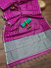 Rani pink color soft cotton saree with woven design