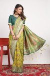 Mahendi green color cotton silk saree with woven design