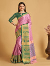Baby pink color cotton silk saree with woven design