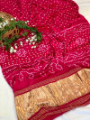Pink color soft hand bandhej gajji silk saree with zari weaving work