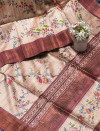 Peach color tussar silk saree with printed work