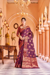 Magenta color katan silk saree with zari weaving work