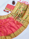 Peach color paithani silk saree with zari weaving work