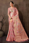 Baby pink color organza silk saree with zari weaving work