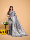 Gray color Banarasi silk saree with zari weaving work